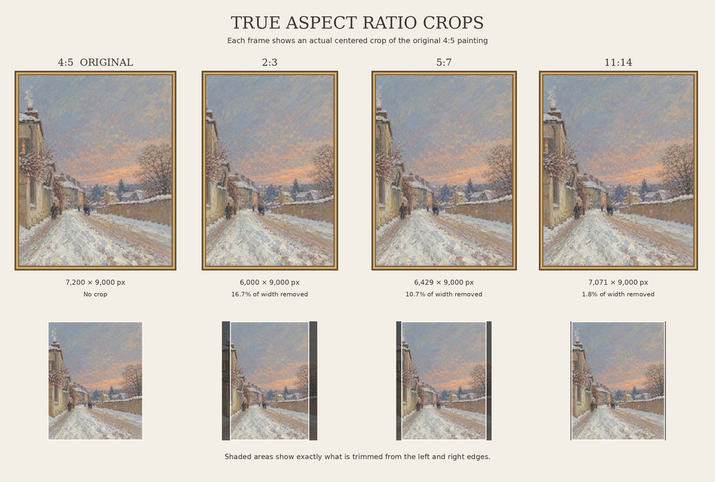 French Impressionism Digital Art: Vintage Winter Village Landscape (Digital Download)