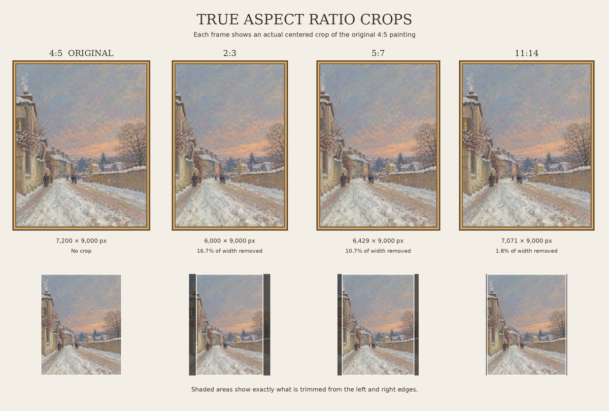 French Impressionism Digital Art: Vintage Winter Village Landscape (Digital Download)