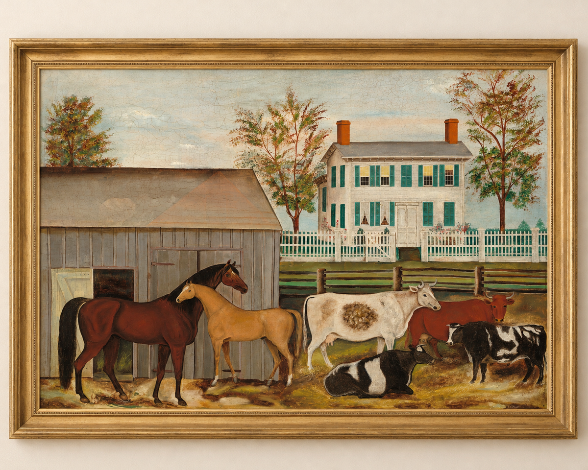 The Barnyard Vintage American Folk Art Print (Digital Print)