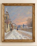 French Impressionism Digital Art: Vintage Winter Village Landscape (Digital Download)