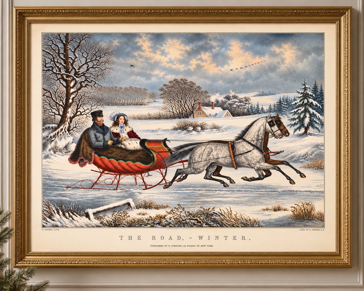 The Road Winter | Currier & Ives Vintage Winter Print