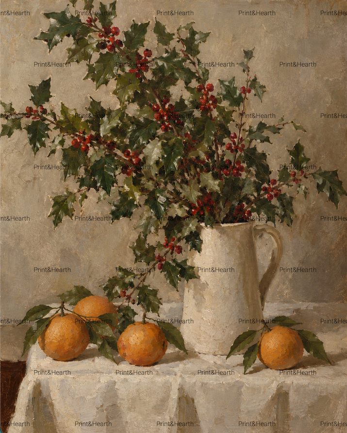 Holly and Orange Still Life- Fine Art Print (digital download)