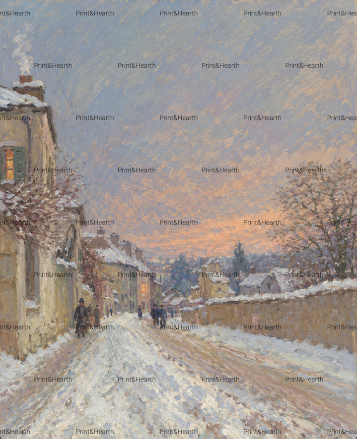 French Impressionism Digital Art: Vintage Winter Village Landscape (Digital Download)