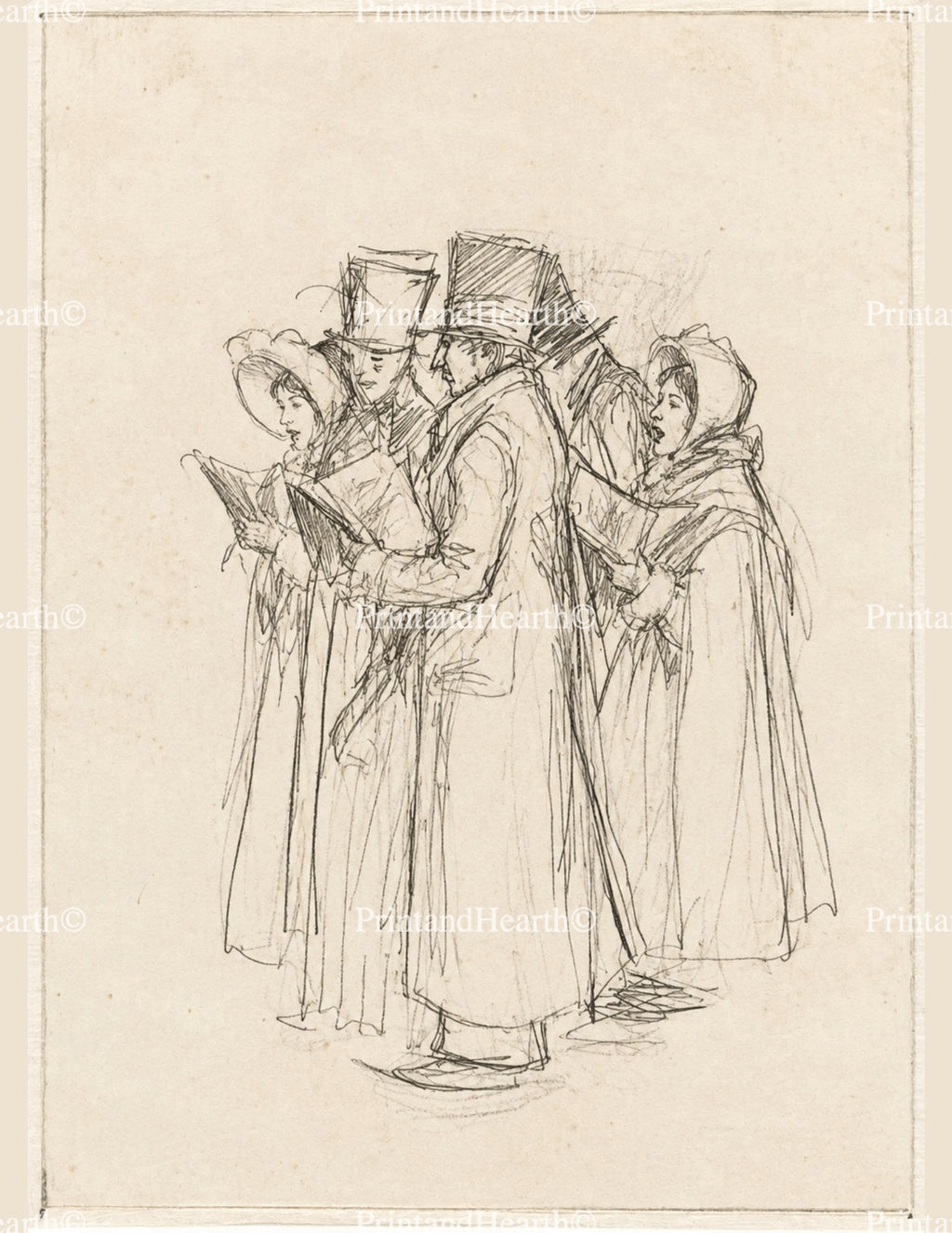 Pencil Sketch Christmas Carolers | Vintage Printable Wall Art
