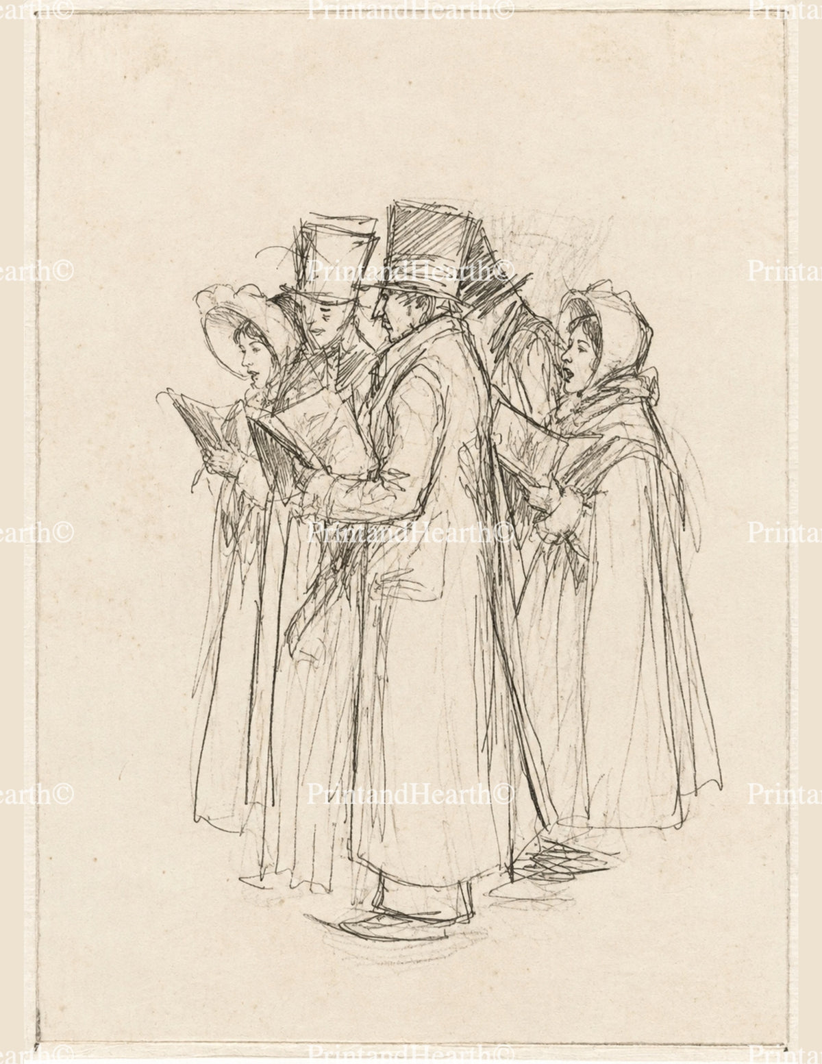 Pencil Sketch Christmas Carolers | Vintage Printable Wall Art