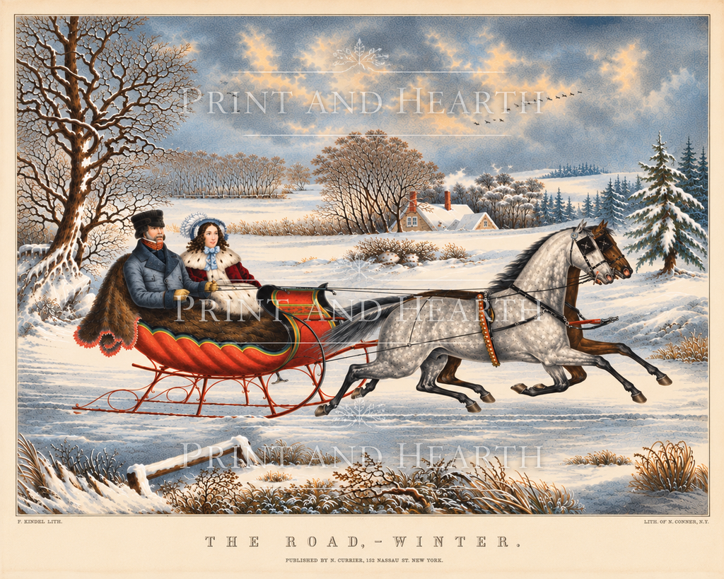 The Road Winter | Currier & Ives Vintage Winter Print
