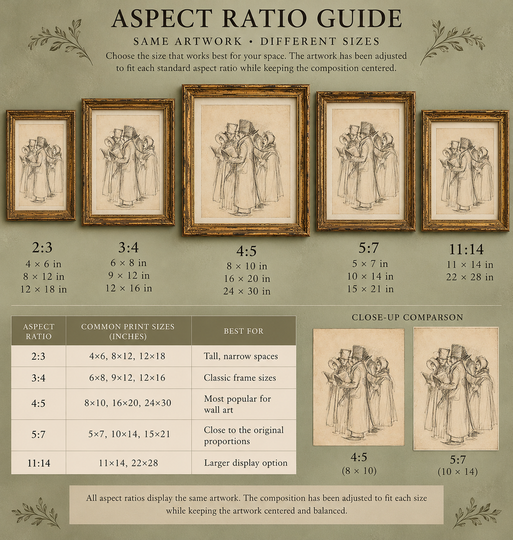 Pencil Sketch Christmas Carolers | Vintage Printable Wall Art