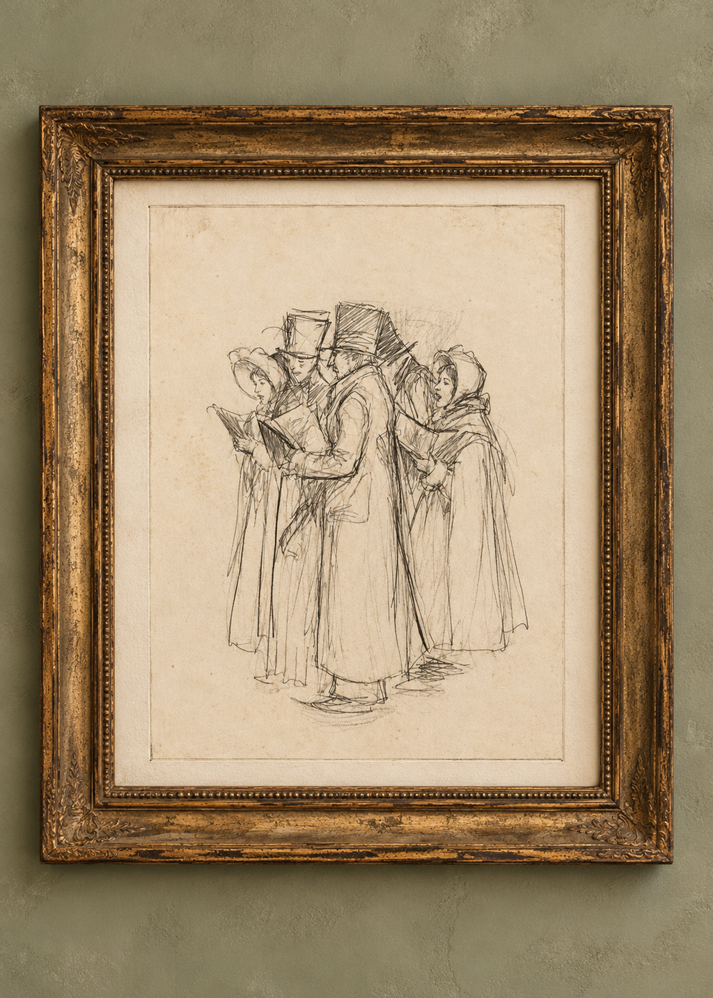 Pencil Sketch Christmas Carolers | Vintage Printable Wall Art
