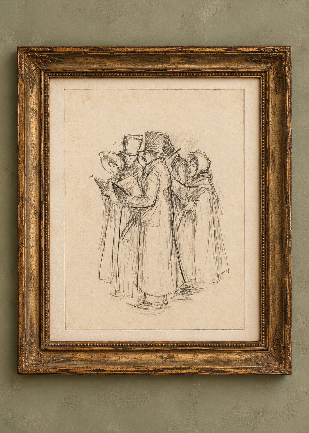 Pencil Sketch Christmas Carolers | Vintage Printable Wall Art
